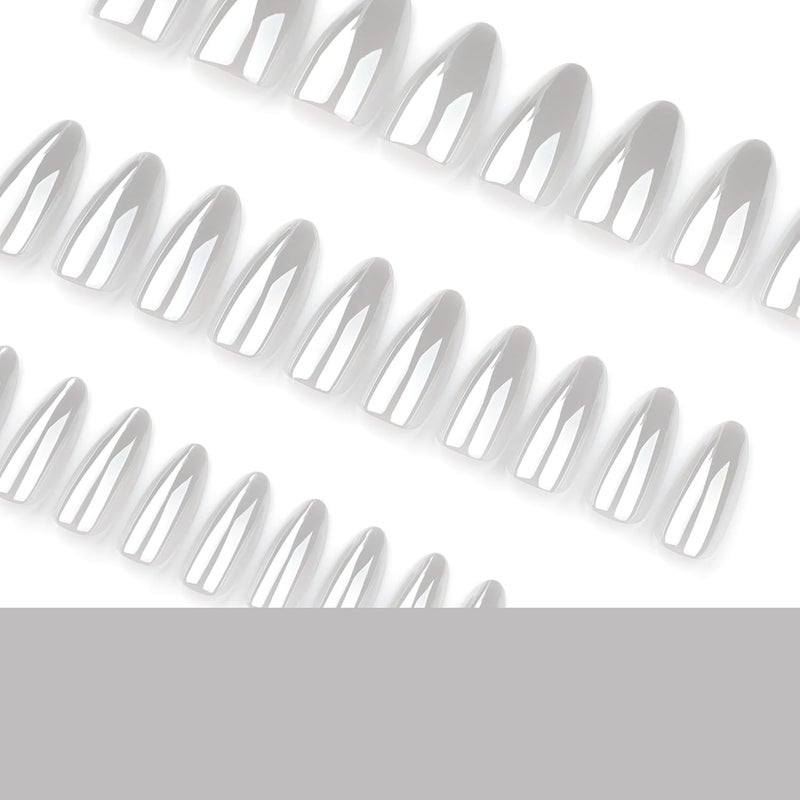 CTTHNBD Medium Press on Nails Almond - Chrome White Fake Nails - Solid Color Full Cover Stick on False Nail - for Women 24 Pcs - Image 4
